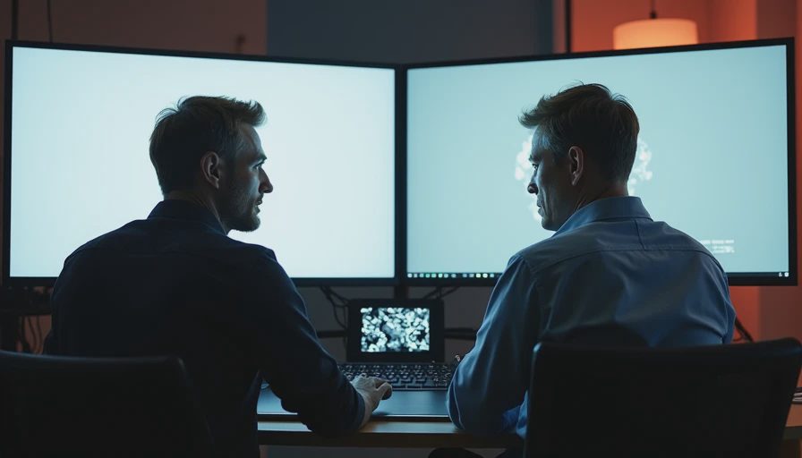 VFX supervisor and colorist reviewing side-by-side AI takes; the left, based on clean white-box references, shows correct geometry, while the right, from messy references, is distorted.